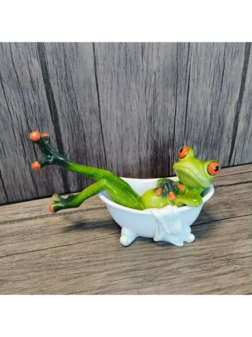 Frog Figurine Relaxing In Bathtub 6